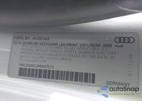 2015 Audi A7 3.0T Premium Plus z USA, uszkodzony, nr VIN WAU2GAFC3FN047513